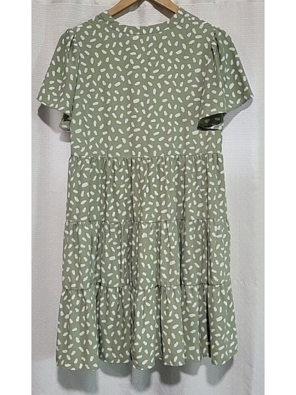 Mittoshop Sage Green Babydoll Dress Cottagecore Prairie Boho Flowy Mini Size M - Picture 2 of 11
